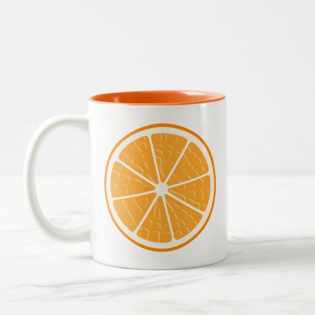 Orange Stylized Fruit Slice Two-Tone Coffee Mug (Left)