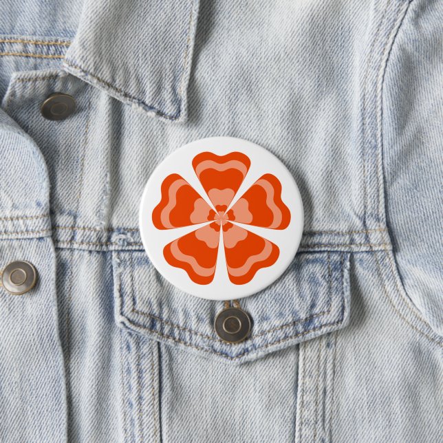 Orange Stylized Retro Flower  Button (In Situ)
