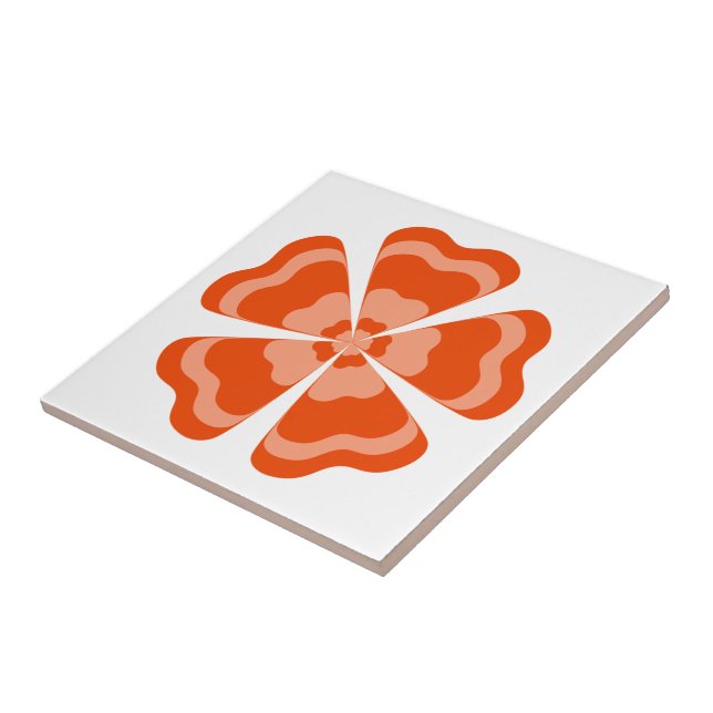 Orange Stylized Retro Flower  Ceramic Tile (Side)