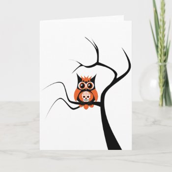 Orange Sugar Skull Owl In Tree Card by CuteLittleTreasures at Zazzle