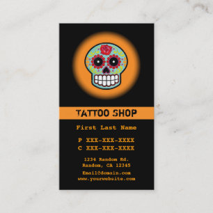 Orange sugar skull tattoo custom business cards