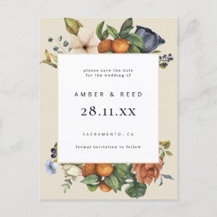 Orange Summer Floral Botanical Boho Save the Date Invitation Postcard