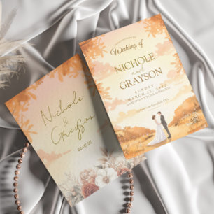 Orange Summer Floral Watercolor Outdoor Wedding Invitation