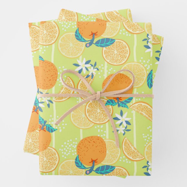 Orange Summer Green Wrapping Paper Sheets (In situ)