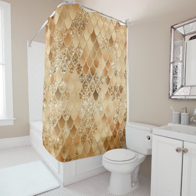 Orange Summer Mermaid Scales Glam #1  Shower Curtain (In Situ)