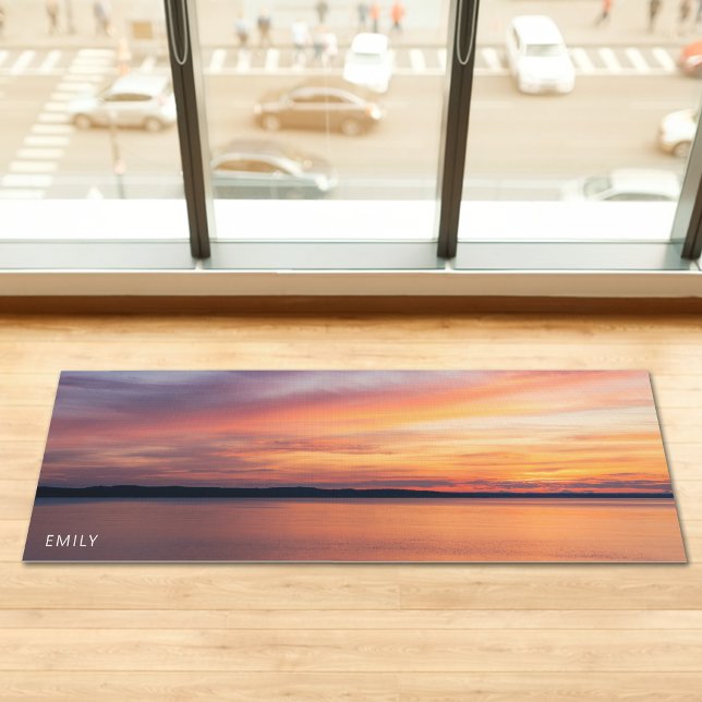 Orange Summer Sunset By A Lake With Custom Name Yoga Mat (Disclaimer: This image is a digital mockup.)