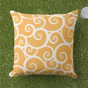 Orange Summer Swirl Pattern Outdoor Pillow by plushpillows at Zazzle