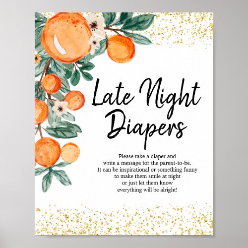 Orange Summer Watercolor Late Night Diapers Poster