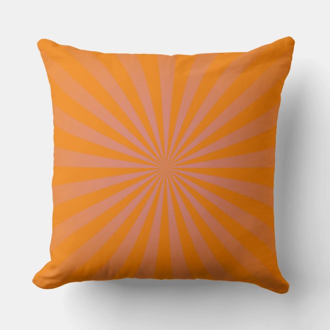 Orange Sun Funky Rays Retro Stripes Throw Pillow (Front)