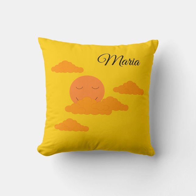 Orange Sun in Golden Sky: Throw Pillow (Front)
