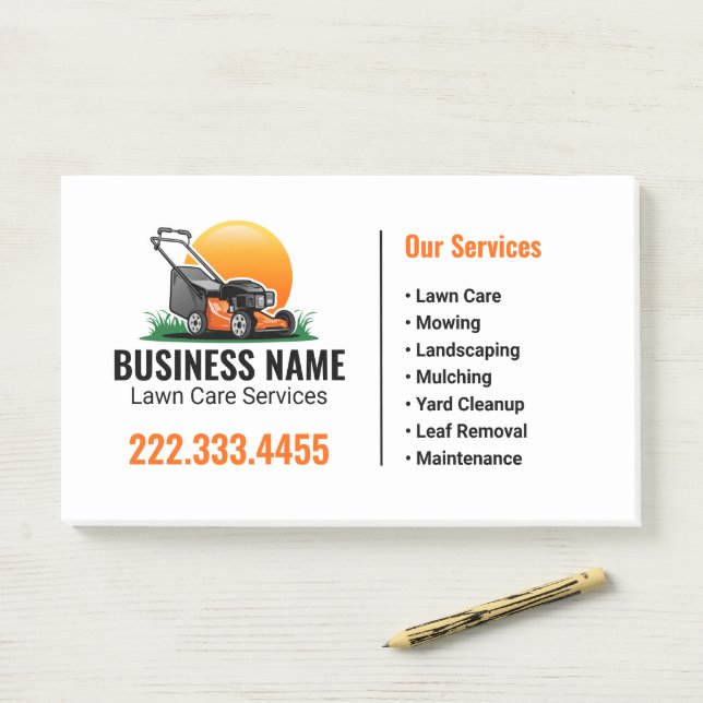 Orange Sun Mowing Lawn Care Service Post-it Notes (On Desk)