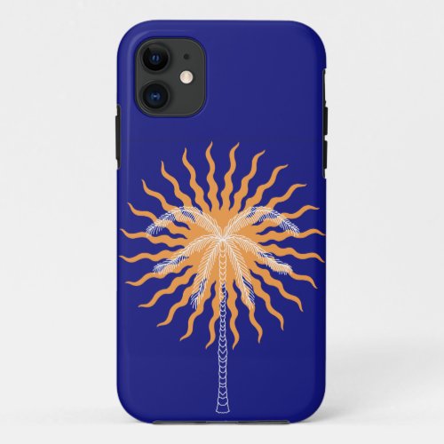 Orange sun rays white line art palm tree iPhone 11 case