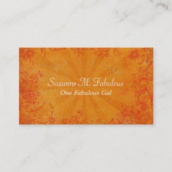 Orange Sunburst Floral Swirl Grungy Business Card by MarceeJean at Zazzle