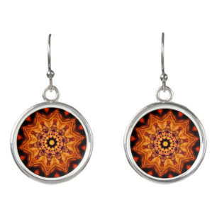 Orange Sunburst Mandala Earrings