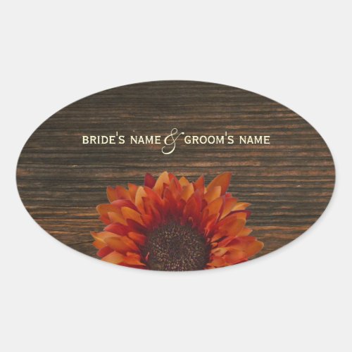 Orange Sunflower  Barnwood Wedding Sticker