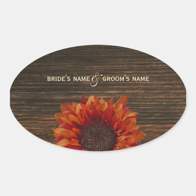Orange Sunflower & Barnwood Wedding Sticker (Front)