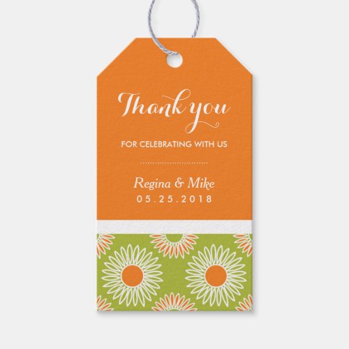 Orange Sunflower Floral Pattern Gift Tag Wedding