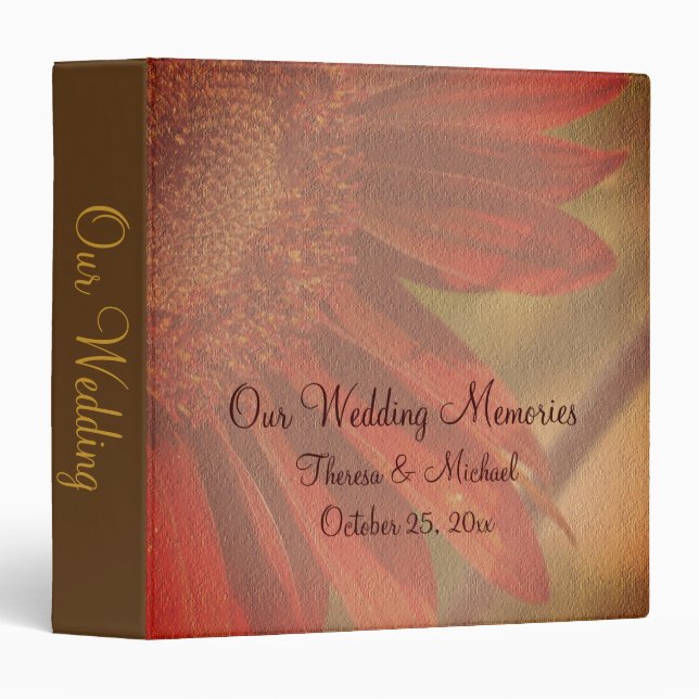 Orange Sunflower Floral Personalized Wedding  3 Ring Binder (Front/Spine)