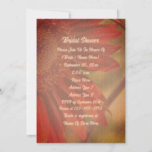 Orange Sunflower Flower Bridal Shower  Invitation (Front)