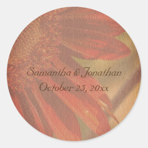 Orange Sunflower Flower Wedding Personalized Classic Round Sticker