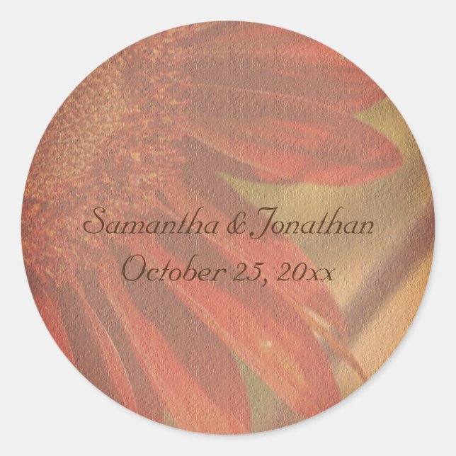 Orange Sunflower Flower Wedding Personalized Classic Round Sticker (Front)