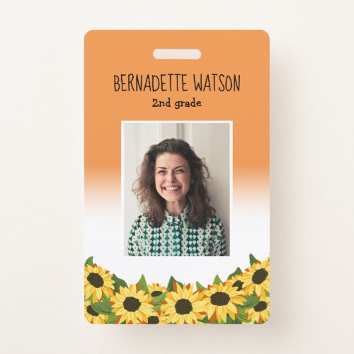 Orange Sunflower Kindergarten School Teacher Badge