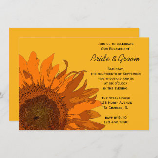 Orange Sunflower on Yellow Engagement Party Invitation