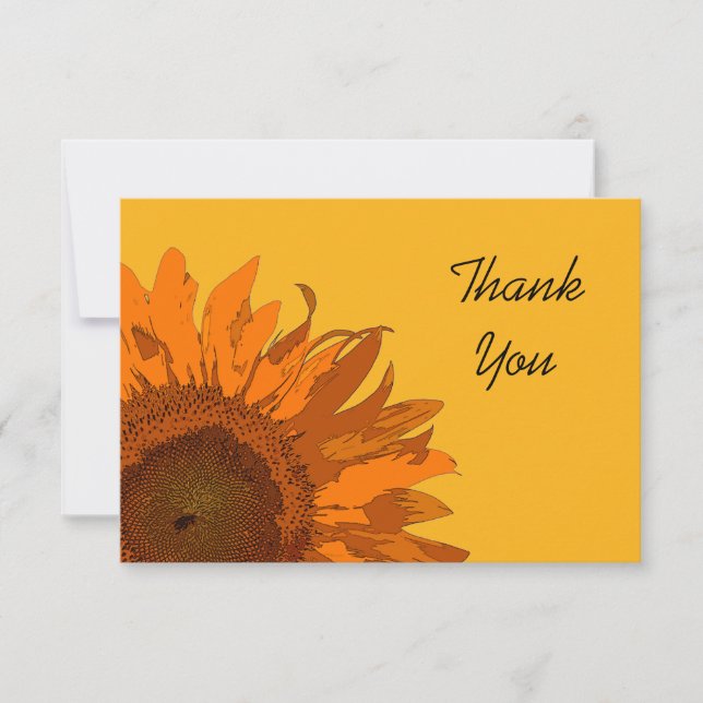 Orange Sunflower on Yellow Flat Thank You Notes (Front)