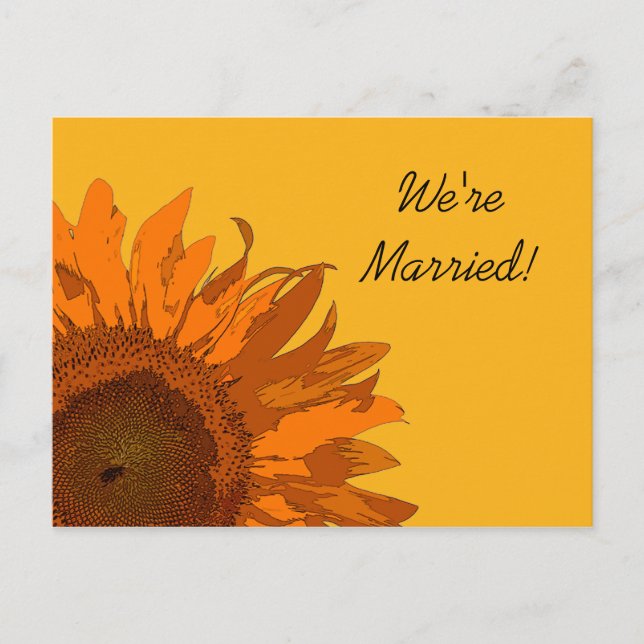 Orange Sunflower on Yellow Marriage Announcement (Front)