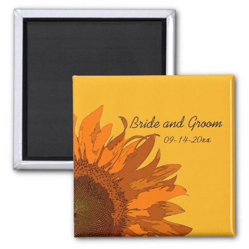 Orange Sunflower on Yellow Wedding Magnet