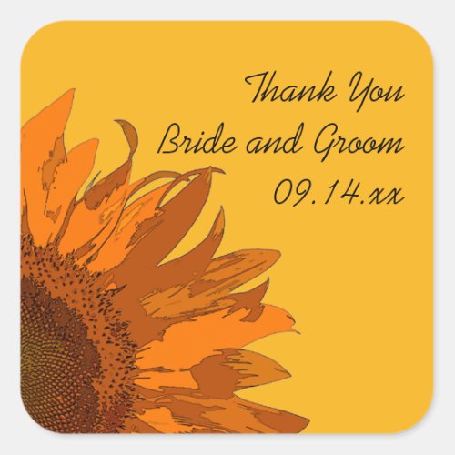 Orange Sunflower on Yellow Wedding Thank You Tag