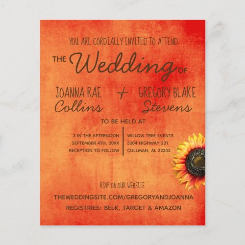 Orange Sunflower Wedding Invitation Flyer