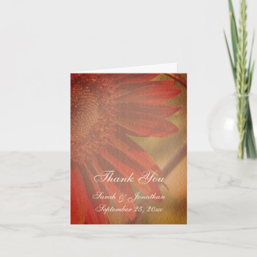 Orange Sunflower Wedding Photo Thank You Card