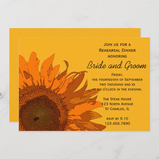 Orange Sunflower Wedding Rehearsal Dinner Invitation (Front/Back)