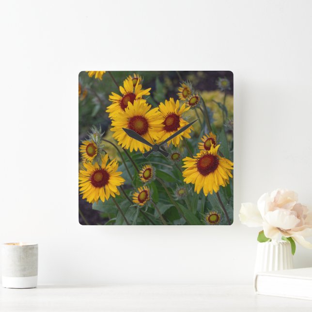 Orange Sunflowers, Flower Photography Square Wall Clock (Home)