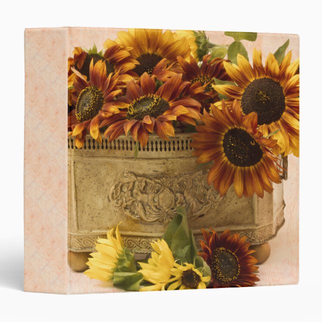 Orange Sunflowers In Tin Basket 3 Ring Binder (Front/Spine)