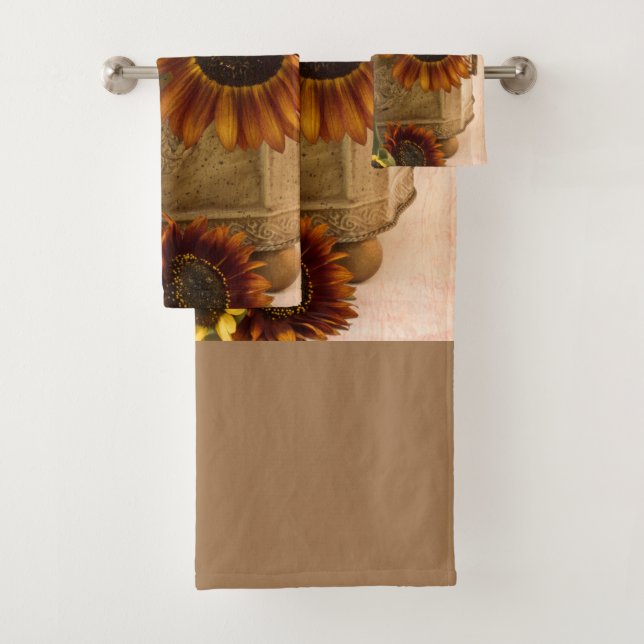 Orange Sunflowers In Tin Basket Bath Towel Set (Insitu)