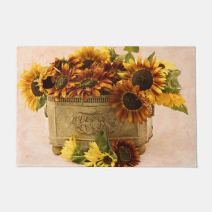 Orange Sunflowers In Tin Basket Doormat