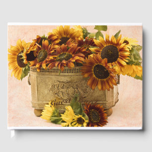 Orange Sunflowers In Tin Basket Guest Book