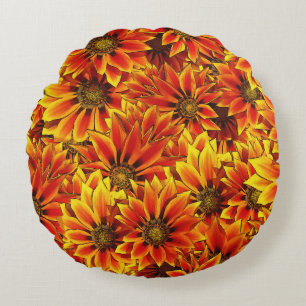 Orange Sunflowers Round Pillow