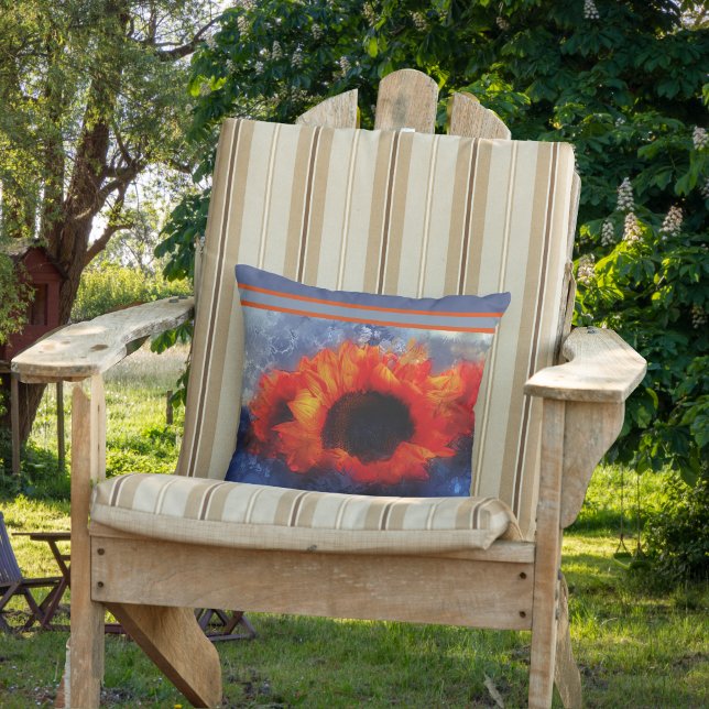 Orange Sunflowers with Stripe Throw Pillow (Creator Uploaded)