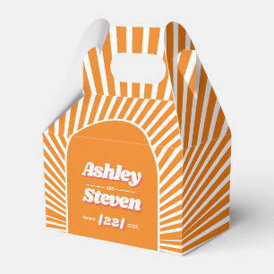 Orange sunrays retro groovy 70s inspired wedding favor boxes
