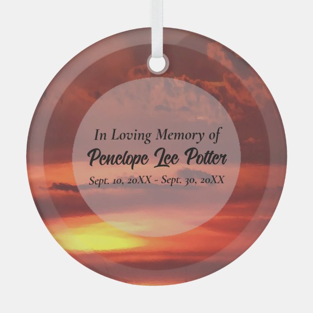 Orange Sunrise Memorial Keepsake Suncatcher  Glass Ornament (Front)