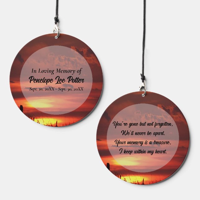 Orange Sunrise Memorial Keepsake Suncatcher  Wind Chime (Front & Back)