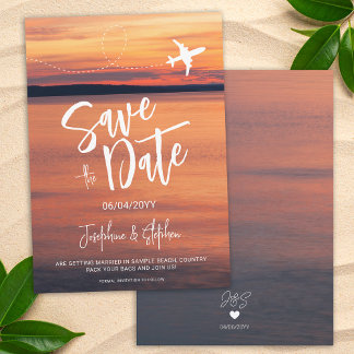 Orange Sunset Airplane Shape Destination Wedding Save The Date