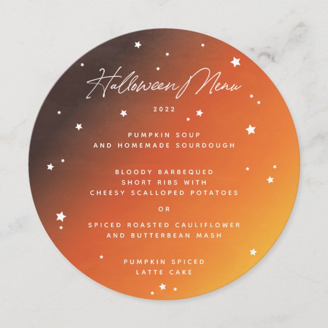Orange Sunset and Stars Square/Round Halloween Menu (Front)