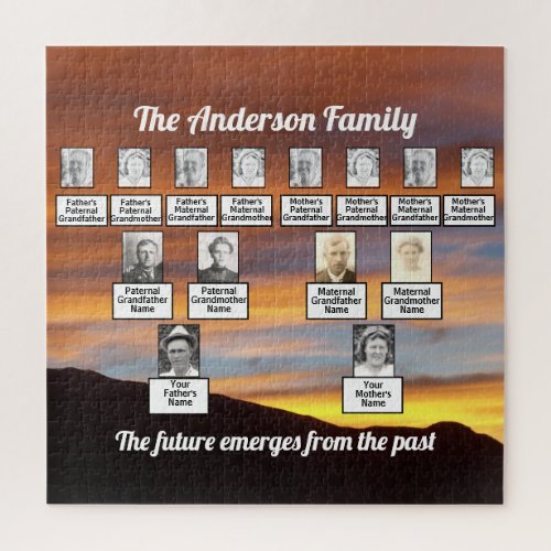 Orange Sunset Behind Mountains Family Tree Quote   Jigsaw Puzzle
