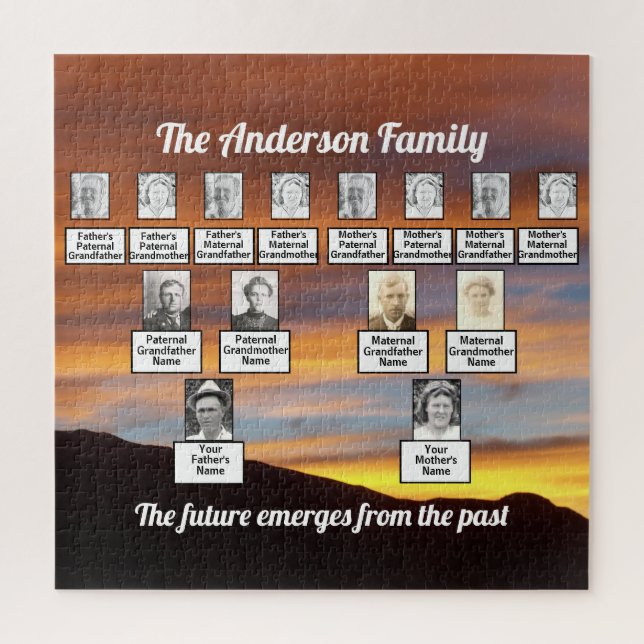 Orange Sunset Behind Mountains Family Tree Quote   Jigsaw Puzzle (Vertical)