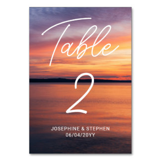 Orange Sunset By A Lake Photo Custom Wedding Table Number