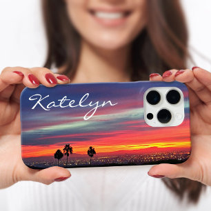 Orange Sunset California Landscape Monogram Name iPhone 16 Pro Max Case